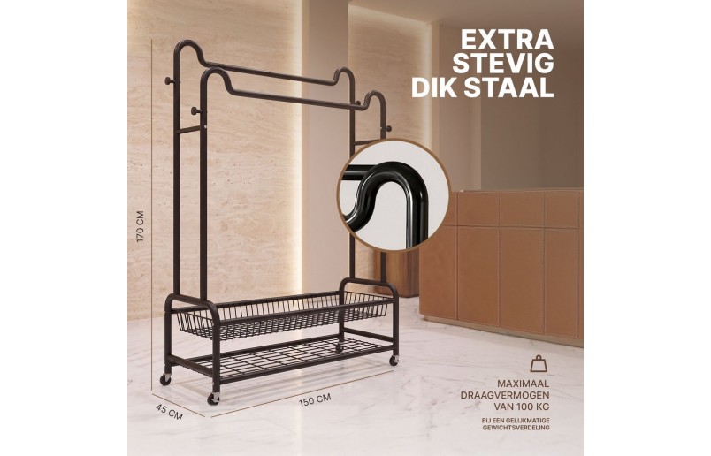 Eleganca extra stevig XXL kledingrek op wielen 150 cm breed 