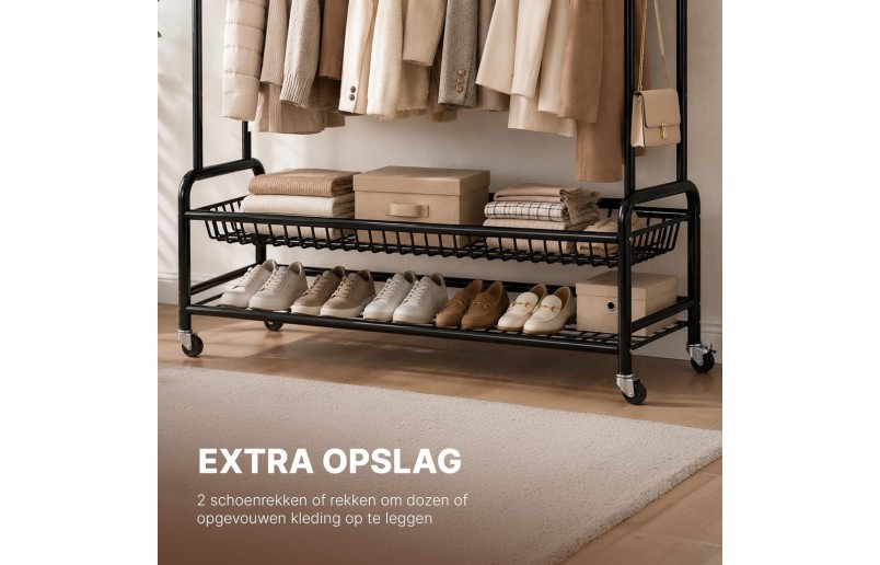 Eleganca extra stevig XXL kledingrek op wielen 150 cm breed 