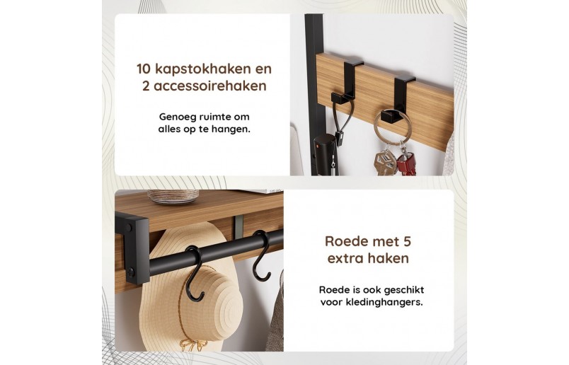 Kapstok met schoenenrek en laden Goud eiken / Zwart