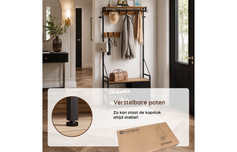 Kapstok met schoenenrek en laden Goud eiken / Zwart