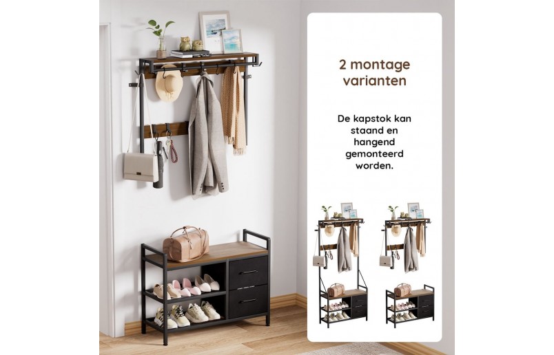 Kapstok met schoenenrek en laden Walnoot / Zwart