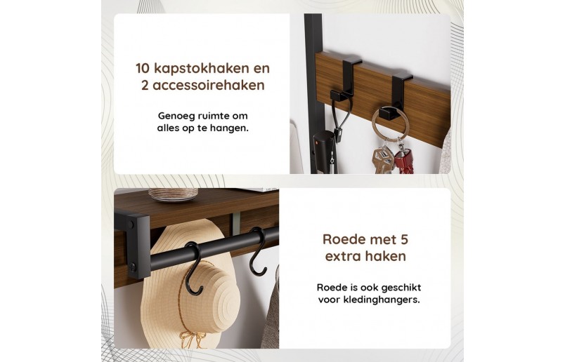 Kapstok met schoenenrek en laden Walnoot / Zwart