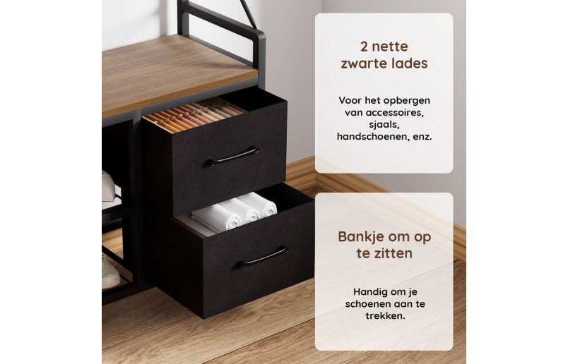 Kapstok met schoenenrek en laden Walnoot / Zwart