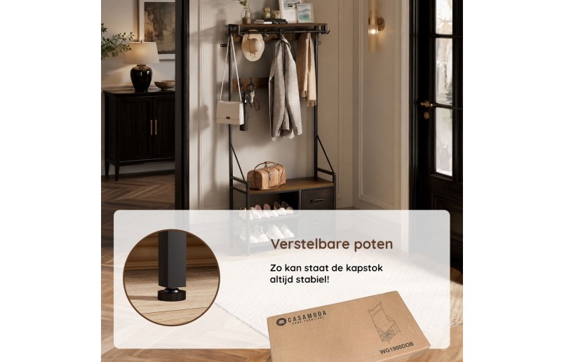 Kapstok met schoenenrek en laden Walnoot / Zwart