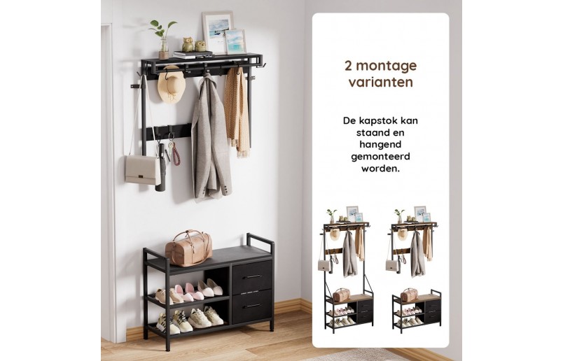 Kapstok met schoenenrek en laden Zwart / Zwart