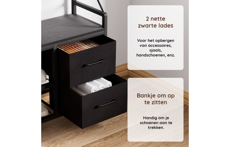 Kapstok met schoenenrek en laden Zwart / Zwart