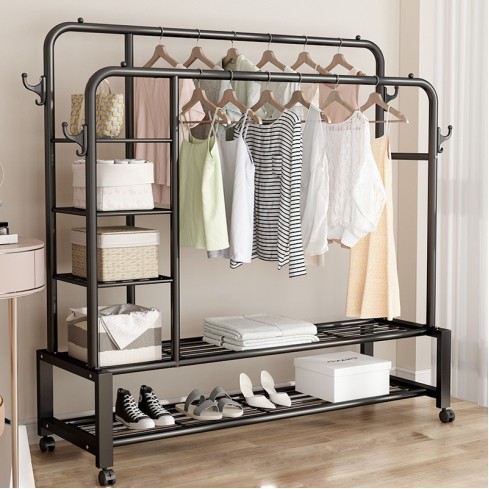 Eleganca clothes rack XXL with 2 bars and additional shelves