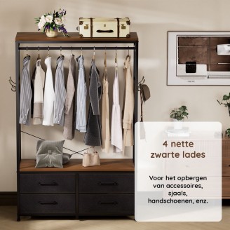 Casamoda Kledingkast - Kledingrek met 4 lades Walnoot/Zwart