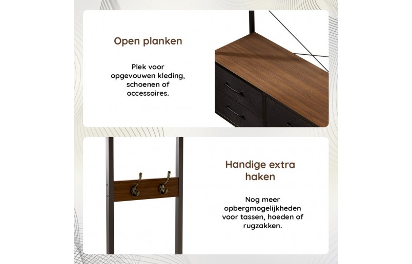 Casamoda Kledingkast - Kledingrek met 4 lades Walnoot/Zwart