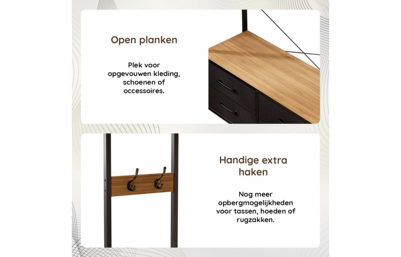 Casamoda Kledingkast - Kledingrek met 4 lades Goud Eiken/Zwart