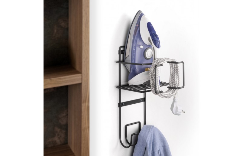Support suspendu anthracite pour le fer à repasser, la planche à repasser et les accessoires.