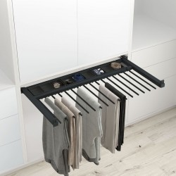 Porte-pantalons coulissant de luxe anthracite, réglable en largeur.