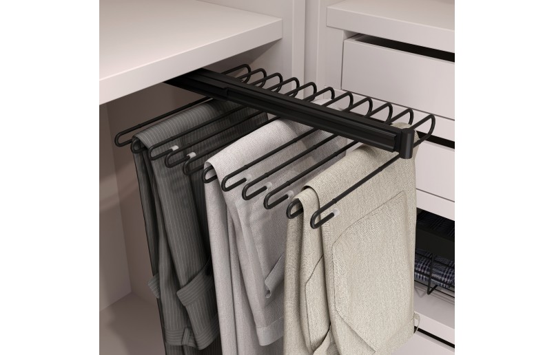 Pull-out trouser rack black for 11 pants