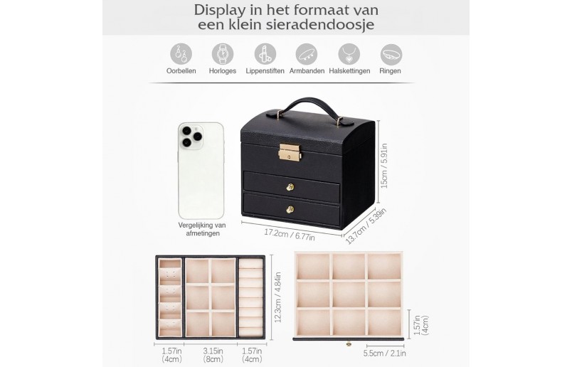 Sieradendoos met 5 niveaus en 3 laden Zwart 