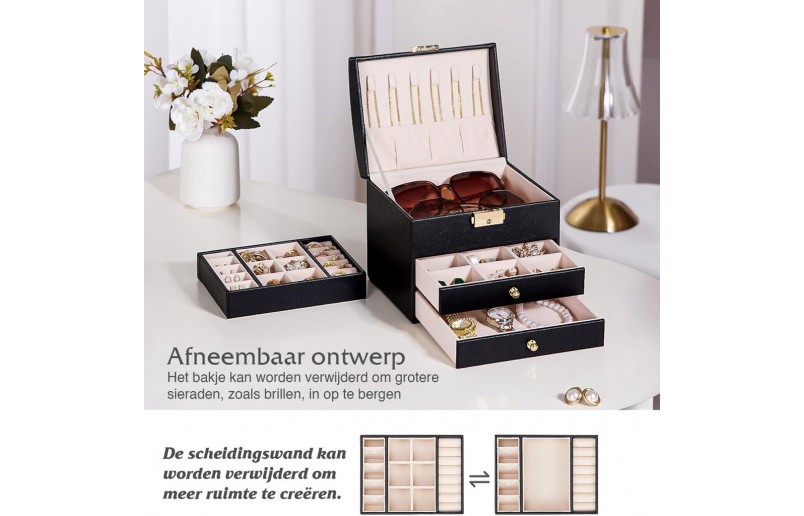 Sieradendoos met 5 niveaus en 3 laden Zwart 