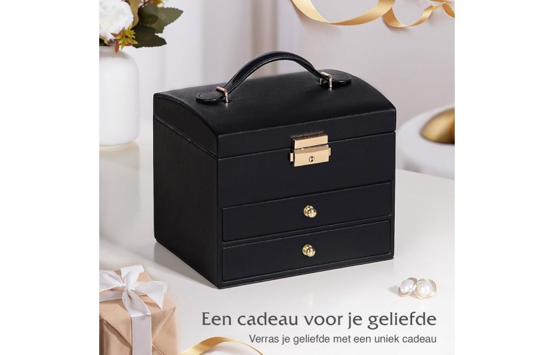 Sieradendoos met 5 niveaus en 3 laden Zwart 