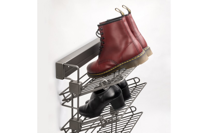 Uittrekbaar schoenenrek met 4 etages wandmontage Titanium 