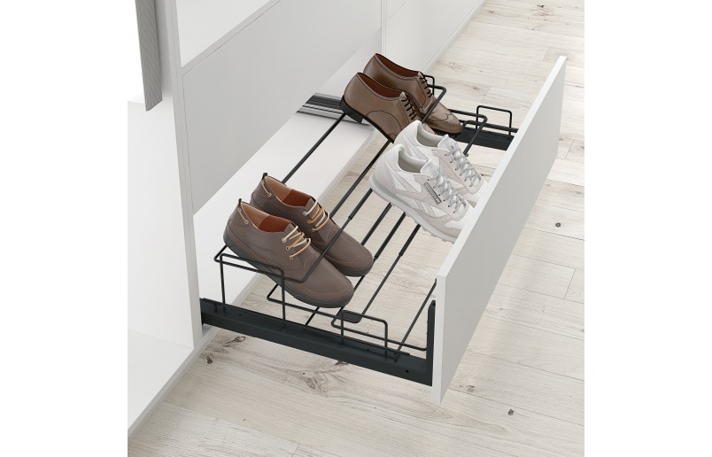 Uittrekbaar en in breedte verstelbaar schoenenrek frontbevestiging  antraciet