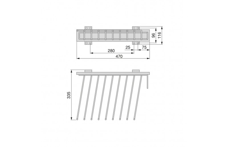 Pantalonrek voor 9 pantalons zijmontage rechts