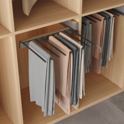 Uittrekbaar pantalonrek zilver voor 9 pantalons (zijwand montage) 