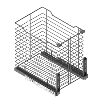 Anthracite-colored steel laundry basket for front mounting, available in 4 sizes