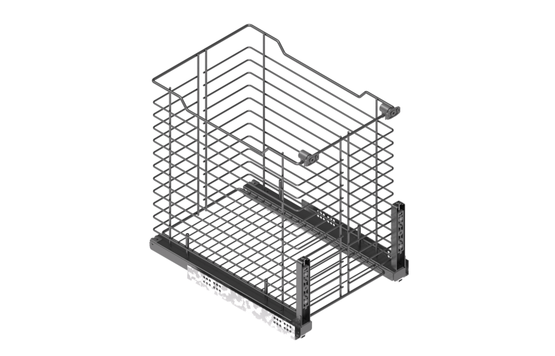 Anthracite-colored steel laundry basket for front mounting, available in 4 sizes