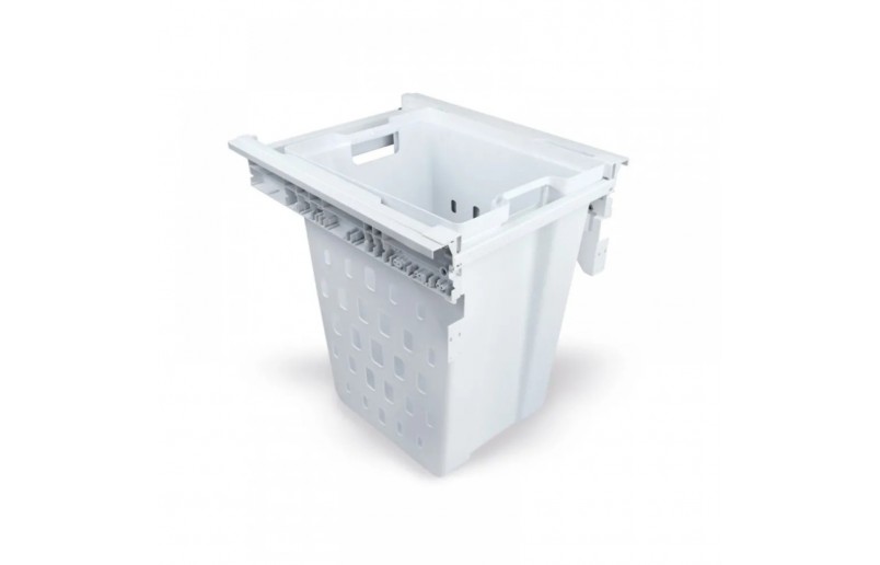 White plastic laundry basket with removable liner – while supplies last