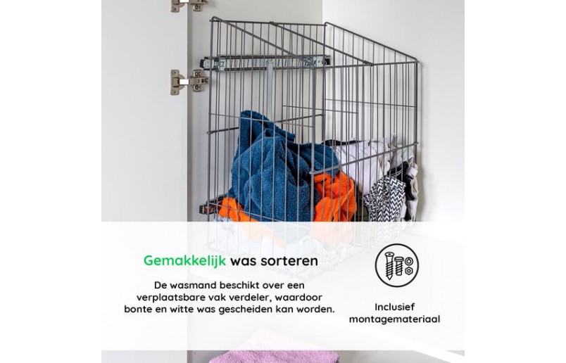 Built-in laundry basket pull-out with compartment divider