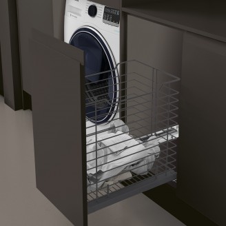 Anthracite-colored steel laundry basket for front mounting, available in 4 sizes
