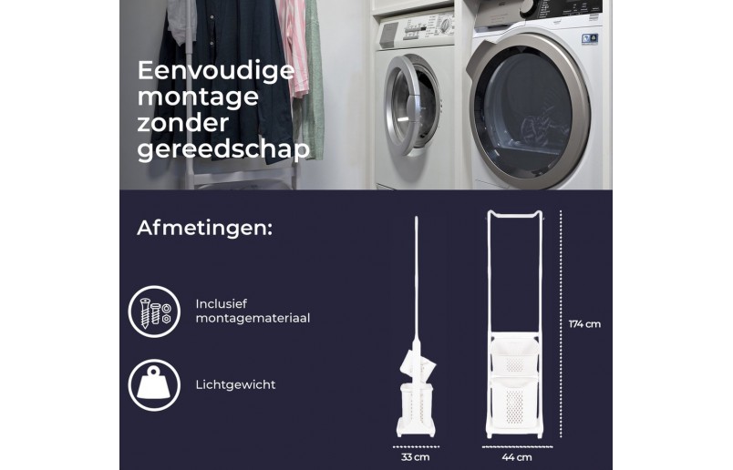 Trieur à linge en plastique avec 2 compartiments et tringle à linge