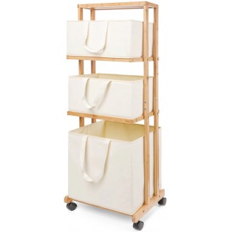 Eleganca Laundry Sorter - Laundry Basket with 3 Compartments and Casters - Bamboo Natural