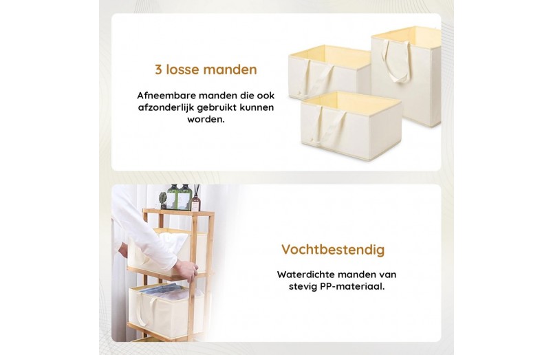 Trieuse à linge Eleganca - panier à linge à 3 compartiments avec roulettes - Bambou noir