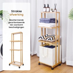 Trieuse à linge Eleganca - panier à linge à 3 compartiments avec roulettes - Bambou noir