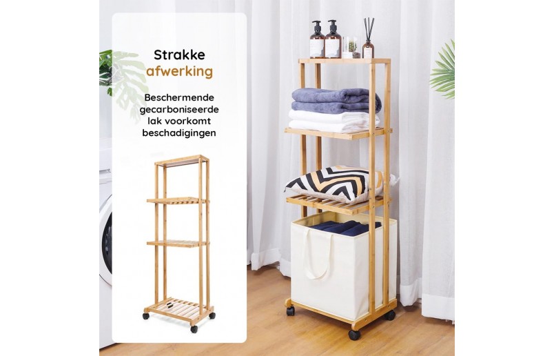 Trieuse à linge Eleganca - panier à linge à 3 compartiments avec roulettes - Bambou noir