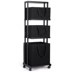 Trieuse à linge Eleganca - panier à linge à 3 compartiments avec roulettes - Bambou noir