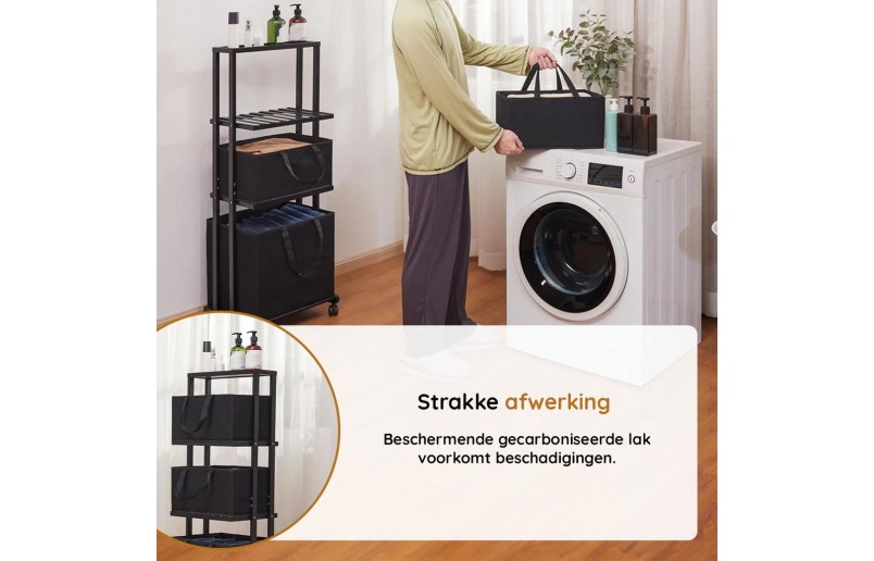 Trieuse à linge Eleganca - panier à linge à 3 compartiments avec roulettes - Bambou noir