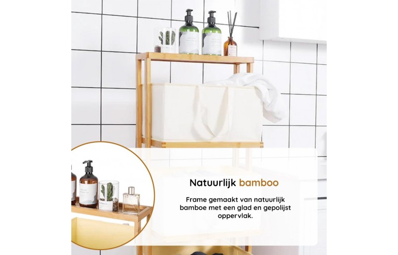 Trieuse à linge Eleganca - panier à linge à 3 compartiments avec roulettes - Bambou noir