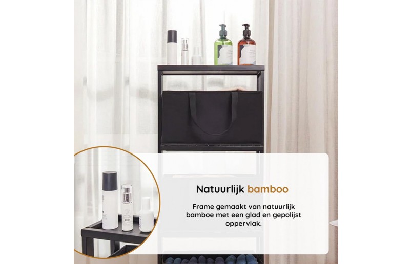 Trieuse à linge Eleganca - panier à linge à 3 compartiments avec roulettes - Bambou noir