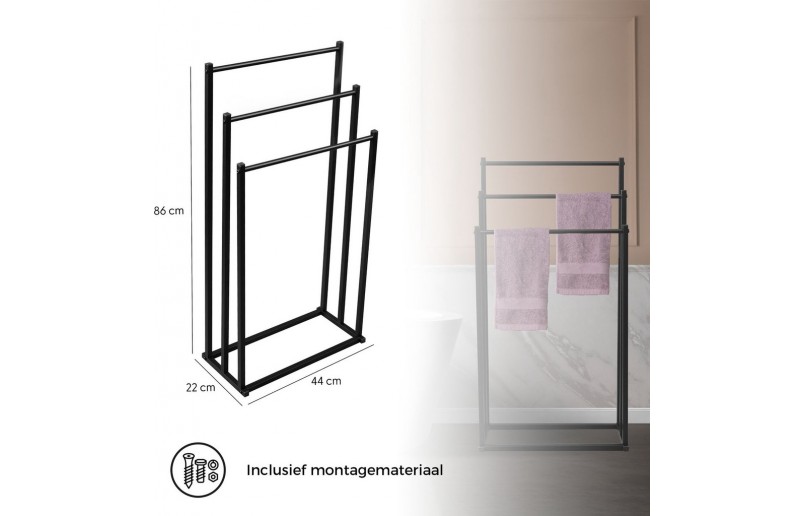 Porte-serviettes noir, modèle vertical avec 3 supports fixes