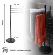 Handdoekrek zwart, rond staand model met 3 draaibare armen