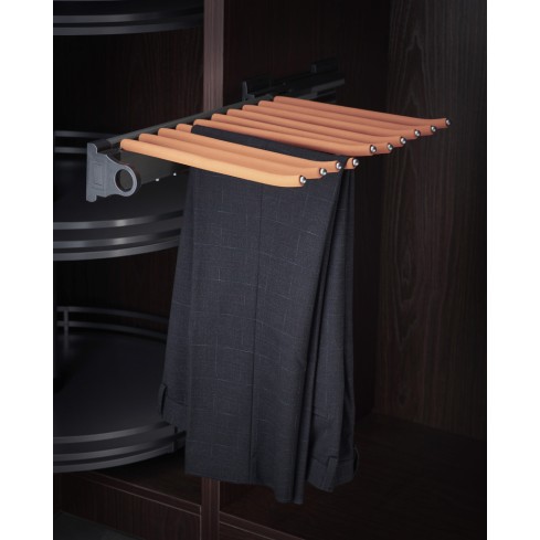 Porte-pantalons coulissant de luxe anthracite/orange, monté sur le côté et doté d'un système de fermeture en douceur