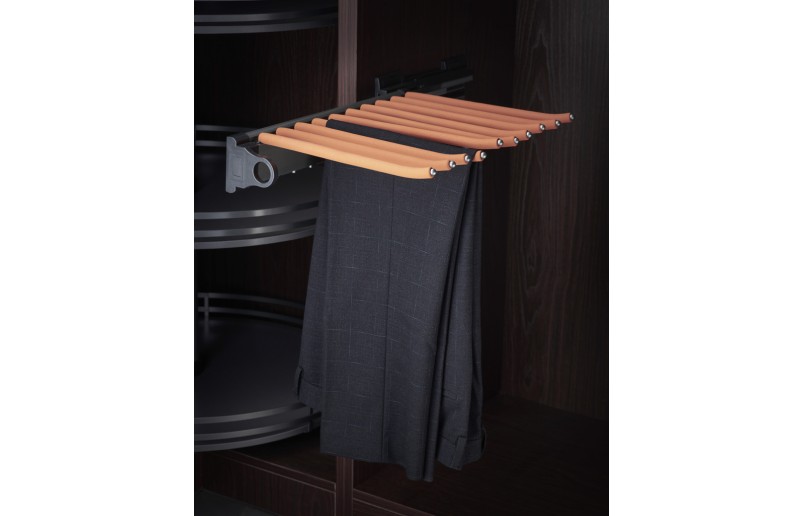 Porte-pantalons coulissant de luxe anthracite/orange, monté sur le côté et doté d'un système de fermeture en douceur