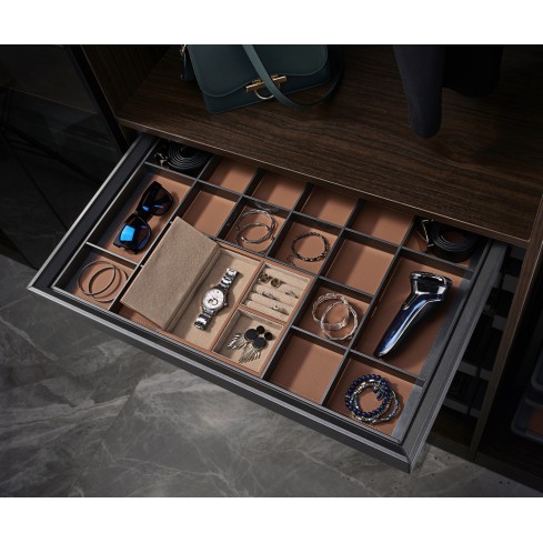 Tiroir à bijoux de luxe coulissant anthracite/orange - boîte à bijoux à fermeture douce