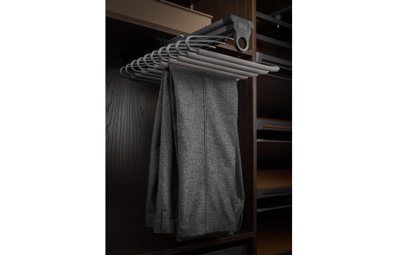 Luxury pull-out anthracite trouser holder with soft-close