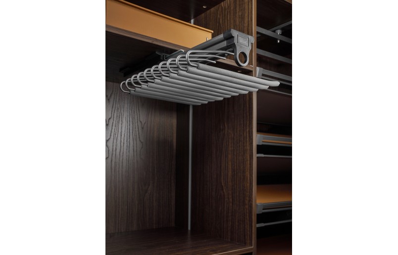 Luxury pull-out anthracite trouser holder with soft-close