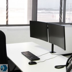 Monitor stand with two arms for worktops and desktops