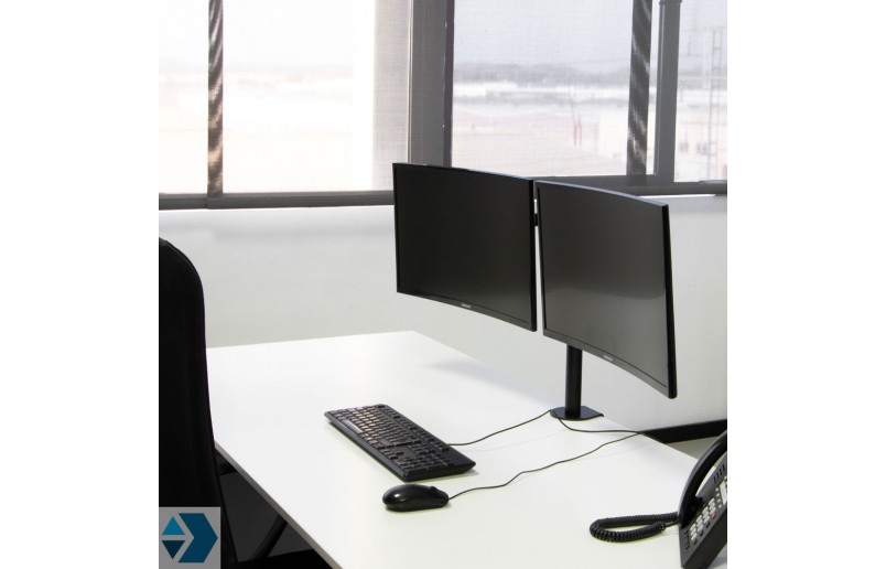 Monitor arm (standaard) met twee armen voor werk- en bureaubladen Monitor arm (standaard) met twee armen voor werk- en bureaubladen