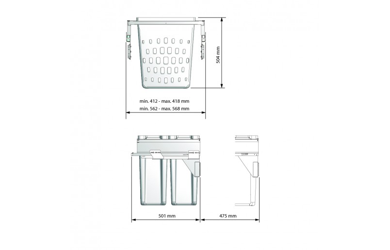 Wash basket removable front mounting 40/40 or 50 liters